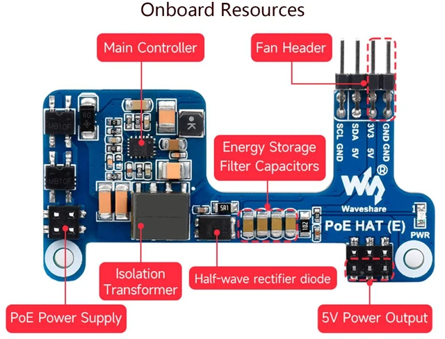 Alt view image 5 of 7 - Power Over Ethernet HAT (E) for Raspberry Pi 4B/3B+, IEEE 802.3af-Compliant, Sup