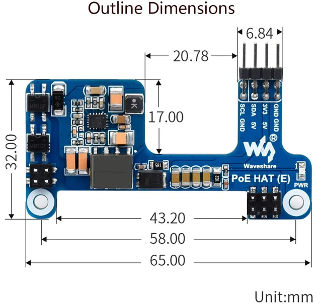 Alt view image 7 of 7 - Power Over Ethernet HAT (E) for Raspberry Pi 4B/3B+, IEEE 802.3af-Compliant, Sup