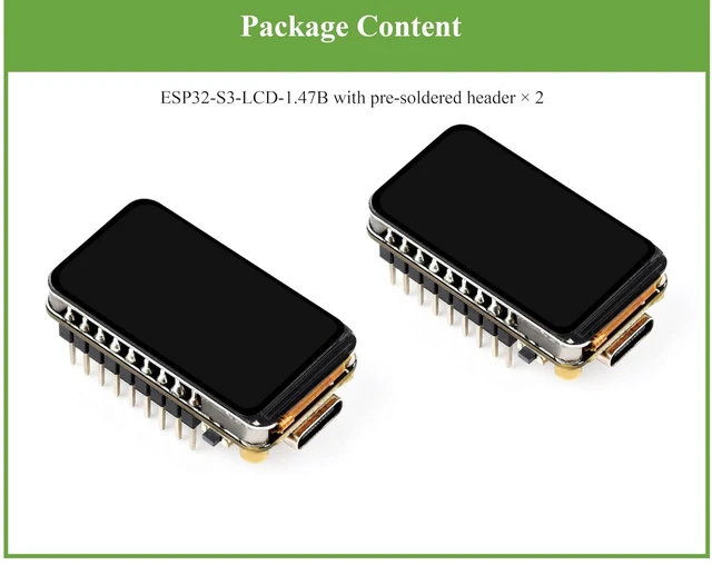 Alt view image 7 of 7 - (2PCS) ESP32-S3 1.47inch LCD Display Development Board with Pre-Soldered Header,