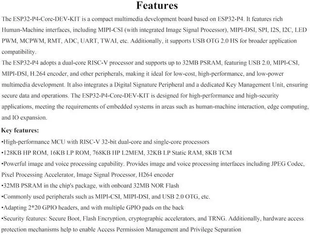 Alt view image 3 of 6 - ESP32-P4-Core Dev Board, USB OTG 2.0 HS,MIPICSI/DSI,SPI,I2C Rich Interface