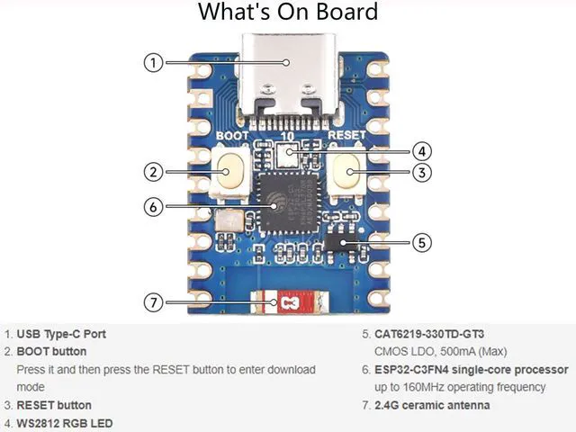 Alt view image 5 of 7 - ESP32-C3 with Pre-Soldered Header Development Board, with ESP32-C3FN4 Single-cor
