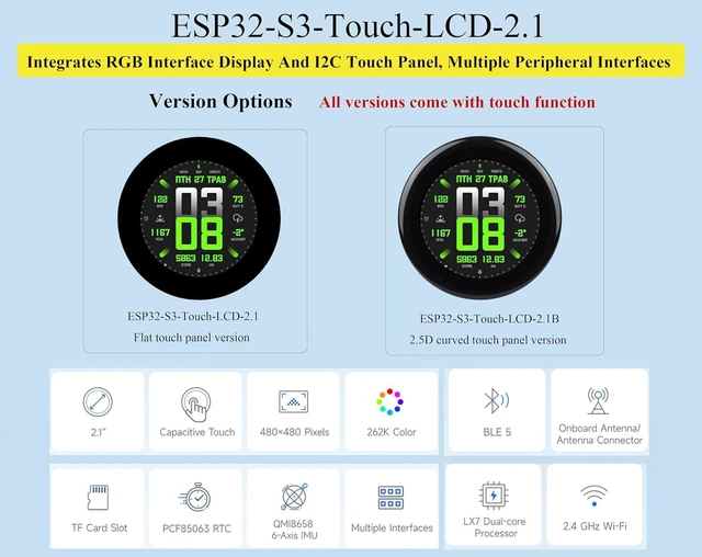 Alt view image 3 of 7 - ESP32-S3 with 2.1inch Capacitive Touch Round Display Development Board, 480x480,