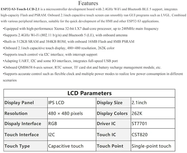 Alt view image 4 of 7 - ESP32-S3 with 2.1inch Capacitive Touch Round Display Development Board, 480x480,