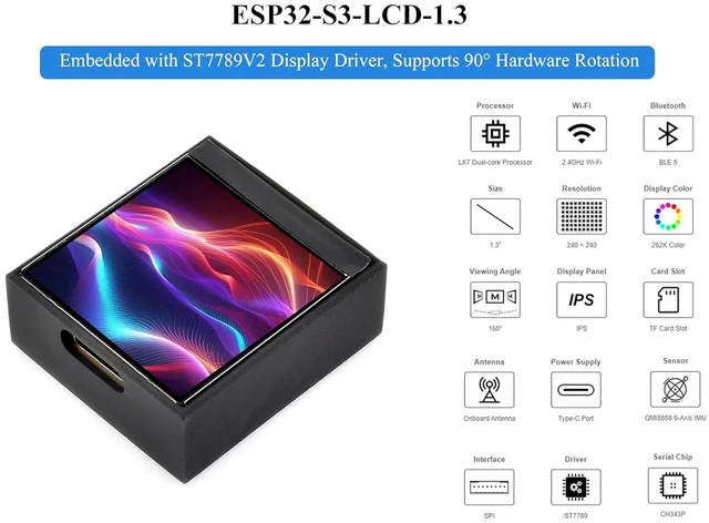 Alt view image 2 of 7 - ESP32-S3 with1.3inch Display Development Board, Onboard 1.3inch IPS LCD 262K Col