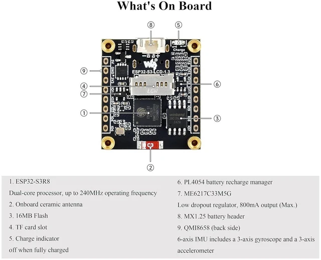 Alt view image 7 of 7 - ESP32-S3 with1.3inch Display Development Board, Onboard 1.3inch IPS LCD 262K Col