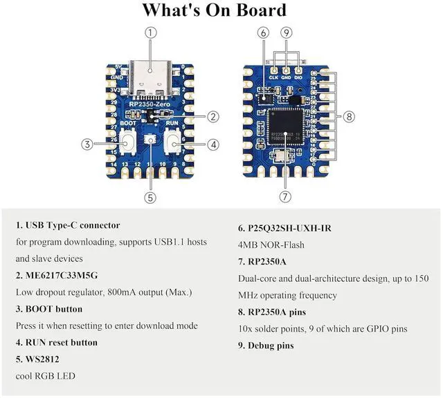 Alt view image 5 of 7 - RP2350-Zero Mini Development Board, RP2350 MCU Board Based On RPi Dual-Core&Dual