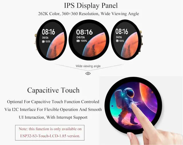 Alt view image 6 of 7 - ESP32-S3 1.85inch Round Display Development Board, 360×360 IPS LCD, Dual-Core Pr