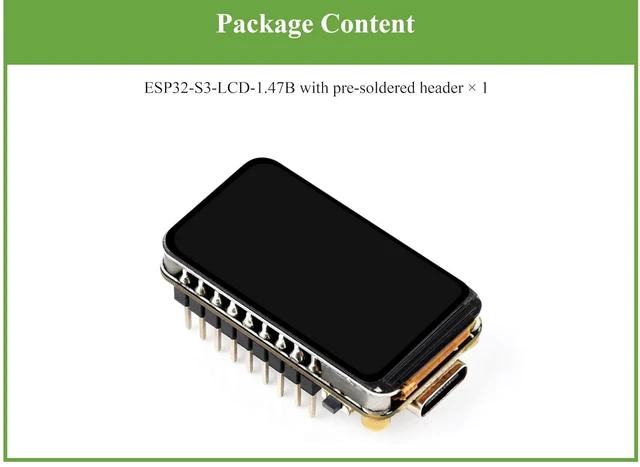 Alt view image 7 of 7 - ESP32-S3 1.47inch LCD Display Development Board with Pre-Soldered Header, 172x32