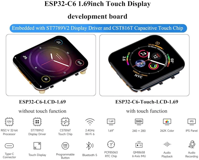 Alt view image 2 of 7 - ESP32-C6 1.69inch Touch LCD Development Board, ESP32 with Display 240×280 Pixels