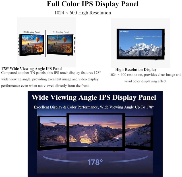 Alt view image 4 of 7 - 5inch HDMI Touch Screen 1024 x 600, 5-Point Capacitive Touch IPS Display 178° Vi