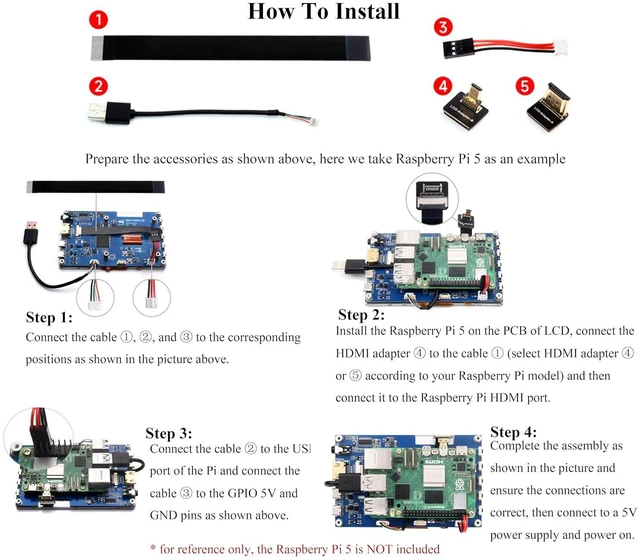 Alt view image 7 of 7 - 5inch HDMI Touch Screen 1024 x 600, 5-Point Capacitive Touch IPS Display 178° Vi