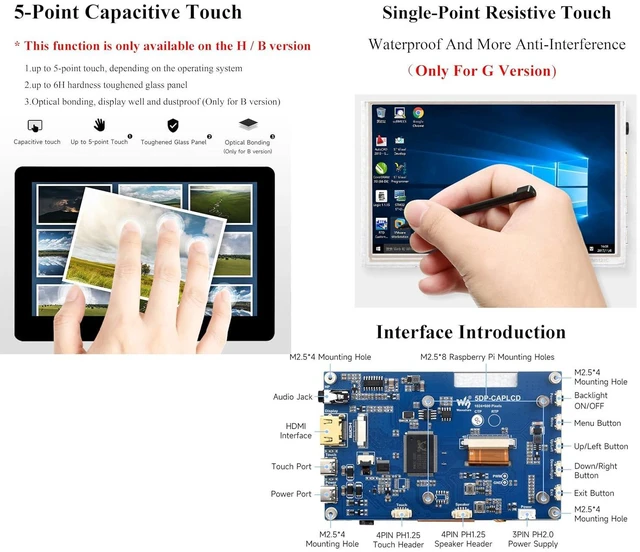 Alt view image 5 of 7 - 5inch HDMI Touch Screen 1024 x 600, 5-Point Capacitive Touch IPS Display 178° Vi