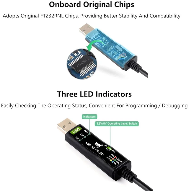 Alt view image 4 of 7 - Industrial USB to TTL Converter 6pin Serial Cable 1M Length, Original FT232RNL C