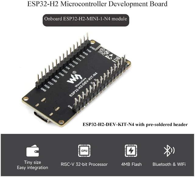 Alt view image 2 of 7 - with Pre-soldered Header ESP32-H2 Microcontroller Development Board, ESP32-H2-MI