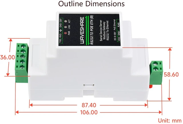 Alt view image 7 of 7 - RS232 to RJ45 Ethernet Converter Adapter with POE Function,Rail-Mount RS232 Seri