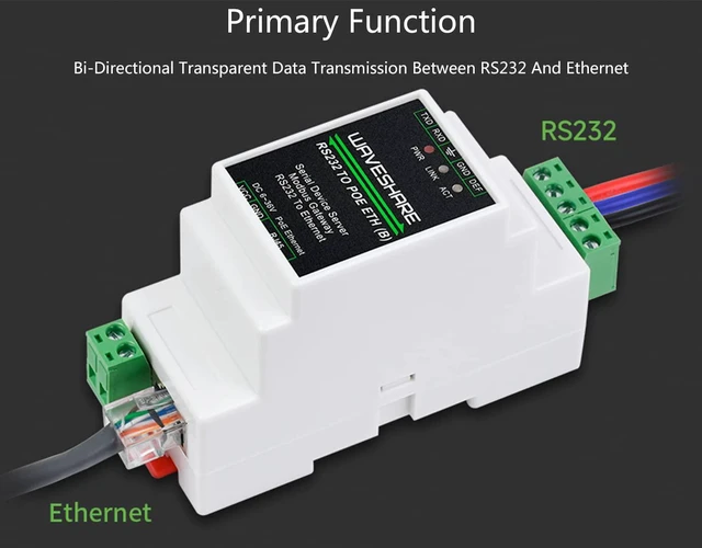 Alt view image 3 of 7 - RS232 to RJ45 Ethernet Converter Adapter Rail-Mount RS232 Serial Server, Bi-Bire