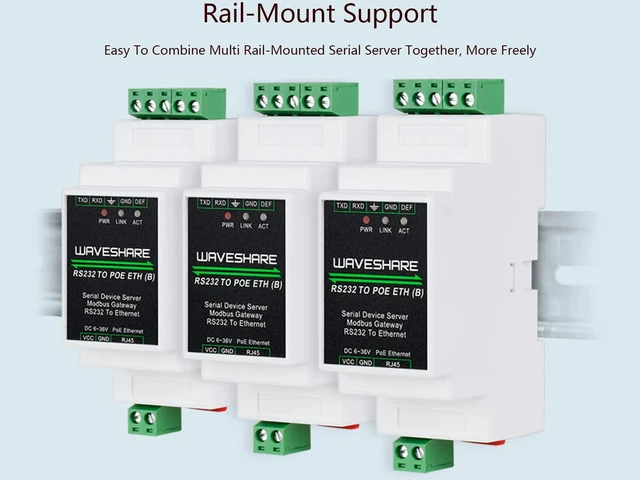 Alt view image 4 of 7 - RS232 to RJ45 Ethernet Converter Adapter Rail-Mount RS232 Serial Server, Bi-Bire
