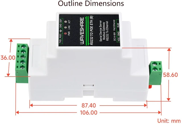 Alt view image 7 of 7 - RS232 to RJ45 Ethernet Converter Adapter Rail-Mount RS232 Serial Server, Bi-Bire
