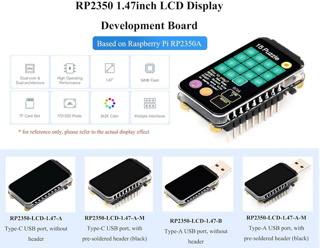Alt view image 2 of 7 - RP2350 1.47inch Display Development Board, 172x320, 262K Color, Based On RP2350