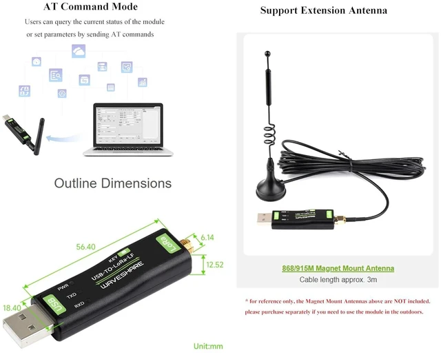 Alt view image 7 of 7 - Waveshare USB to LoRa Data Transfer Module Based On SX1262, 850~930MHz Frequency