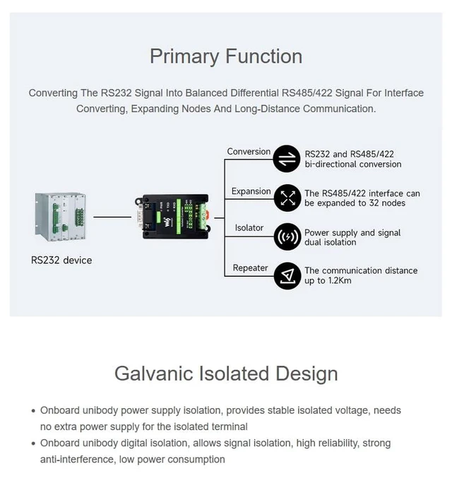 Alt view image 4 of 7 - RS232 to RS485/422 Active Digital Isolated Converter Adapter, Original SP3232EEN
