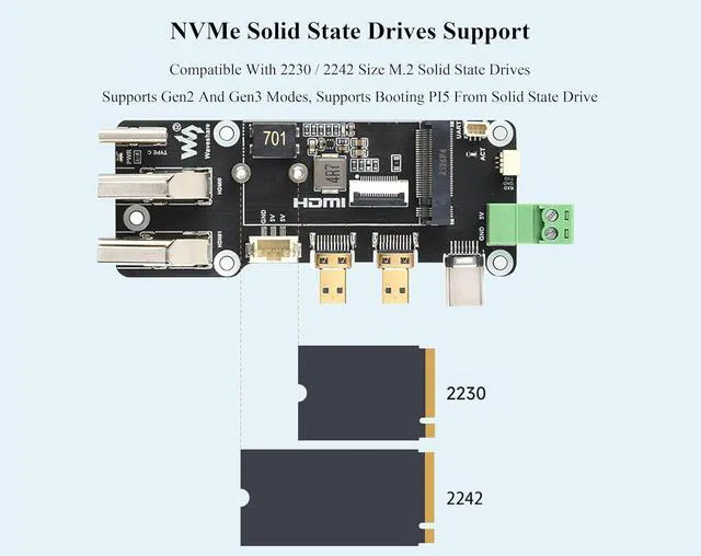 Alt view image 3 of 7 - PCIe to M.2 NVMe 2230/2242 SSD+Micro HDMI to HDMI Female Multifunctional Adapter