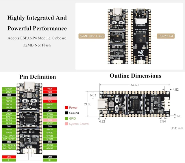 Alt view image 7 of 7 - ESP32-P4-Pico Development Board with Pre-Soldered Header, Based On ESP32-P4, Ric