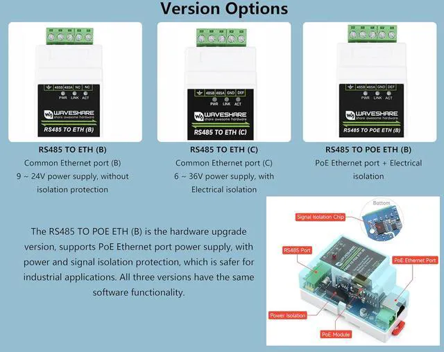 Alt view image 3 of 7 - RS485 to RJ45 Ethernet Industrial Serial Server, TCP/IP to Serial, 9~24V Power S