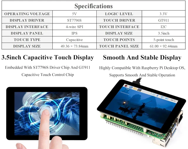 Alt view image 4 of 7 - 3.5inch Capacitive Touch Display Compatible with Pi 5/4B/3B+/3B/Pico W/Pico 2W/