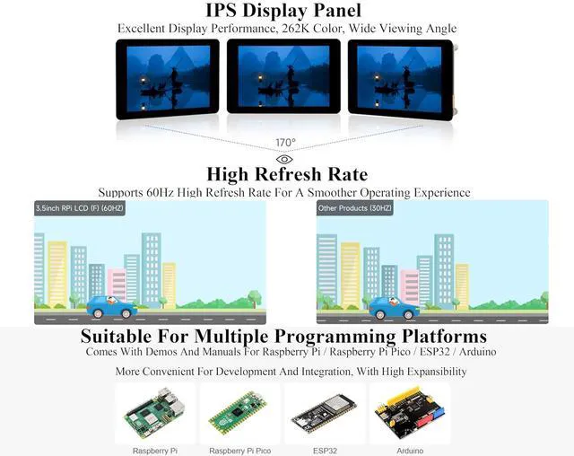 Alt view image 5 of 7 - 3.5inch Capacitive Touch Display Compatible with Pi 5/4B/3B+/3B/Pico W/Pico 2W/