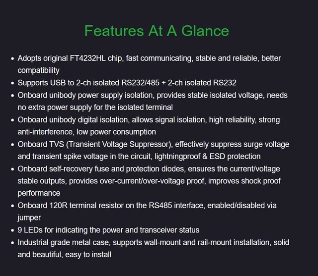 Alt view image 2 of 7 - Industrial Isolated USB to RS232/RS485 Converter Adapter, with Original FT4232HL