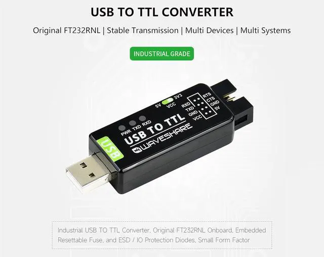Alt view image 2 of 7 - Industrial USB to TTL Converter Adapter, Onboard Original FT232RL Chip, Device P
