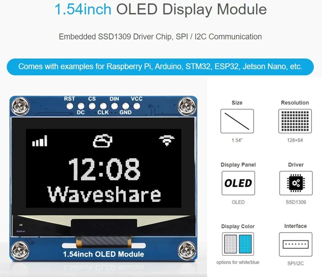 Alt view image 3 of 7 - 1.54inch OLED Display Module 128 × 64 Pixels, Embedded SSD1309 Driver Chip, SPI
