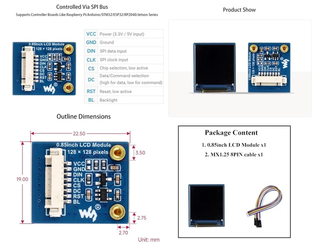 Alt view image 4 of 7 - 0.85inch LCD Module IPS Display Panel, 128x128 Resolution 65K RGB Display Colors