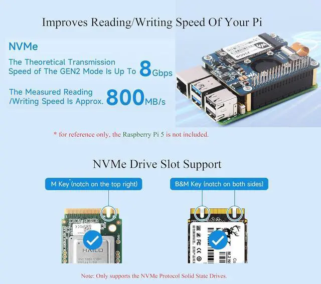 Alt view image 3 of 7 - PCIe to M.2 Adapter with PoE HAT for Raspberry Pi 5, Power Over Ethernet Support