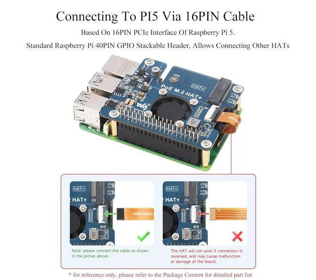 Alt view image 4 of 7 - PCIe to M.2 Adapter with PoE HAT for Raspberry Pi 5, Power Over Ethernet Support