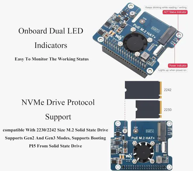 Alt view image 5 of 7 - PCIe to M.2 Adapter with PoE HAT for Raspberry Pi 5, Power Over Ethernet Support