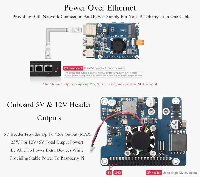 Alt view image 6 of 7 - PCIe to M.2 Adapter with PoE HAT for Raspberry Pi 5, Power Over Ethernet Support