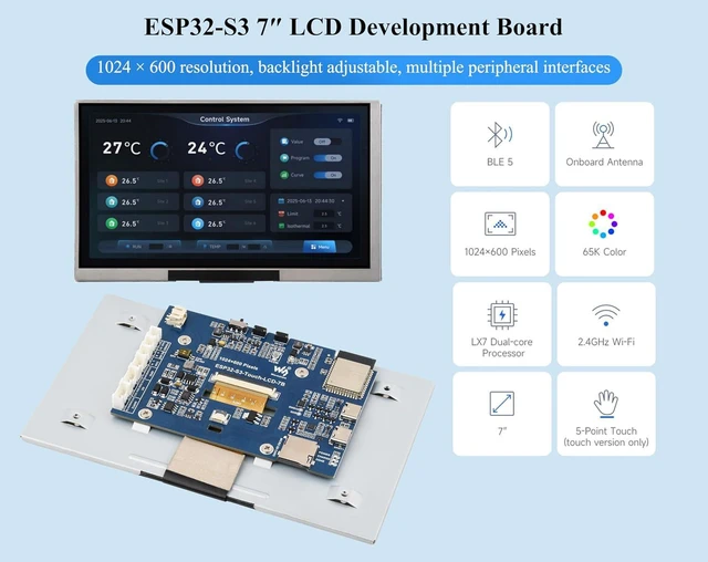 Alt view image 2 of 7 - ESP32-S3 7inch Display Development Board, ESP32 with Display, 1024×600, 32-bit L