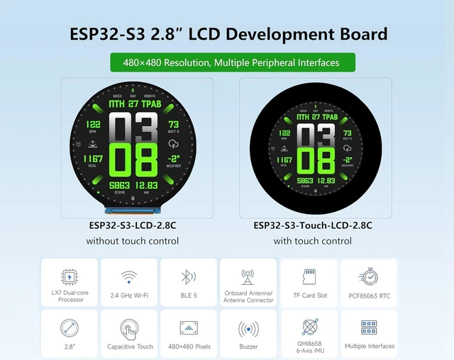 Alt view image 3 of 7 - ESP32-S3 2.8inch Round Display Development Board, ESP32 with 2.8inch IPS LCD 480