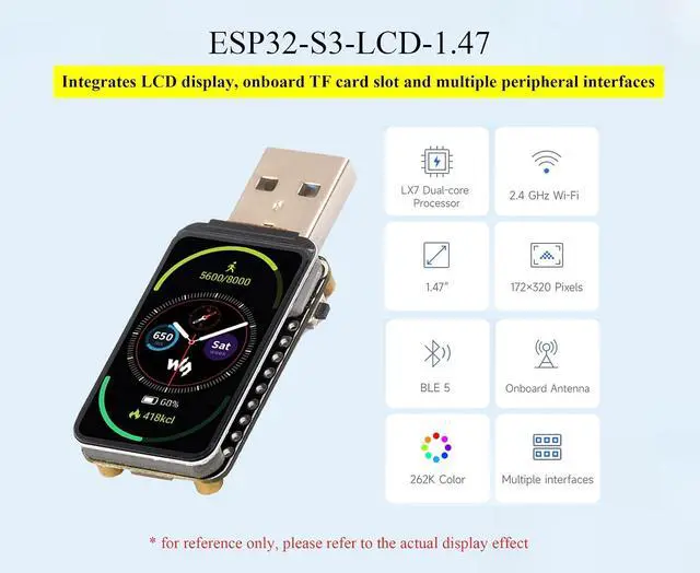 Alt view image 2 of 7 - ESP32-S3 1.47inch Display Development Board, 172×320 Pixels, 262K Color, Dual-Co