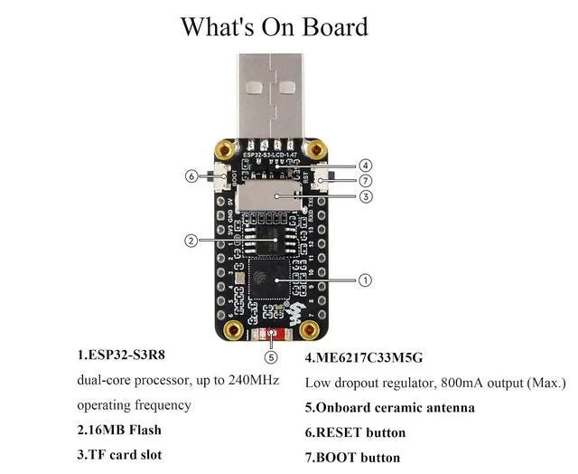 Alt view image 6 of 7 - ESP32-S3 1.47inch Display Development Board, 172×320 Pixels, 262K Color, Dual-Co