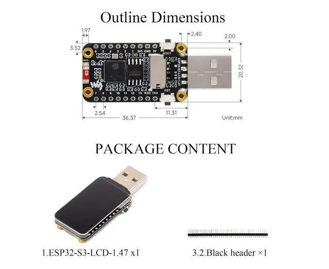 Alt view image 7 of 7 - ESP32-S3 1.47inch Display Development Board, 172×320 Pixels, 262K Color, Dual-Co