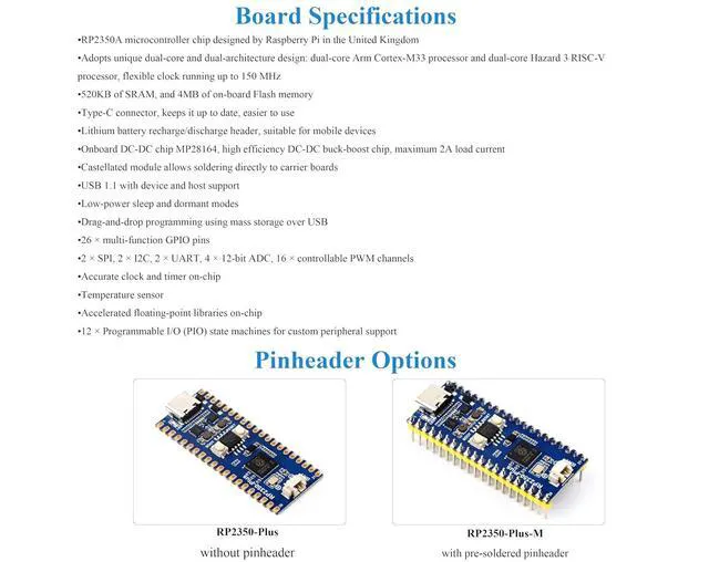 Alt view image 3 of 7 - RP2350-Plus Pico-Like MCU Board with Pre-Soldered Header, Based On RPi RP2350A D