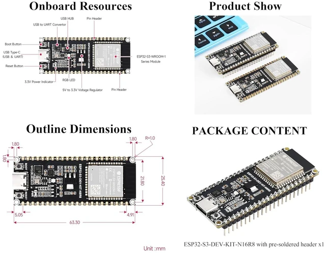 Alt view image 7 of 7 - ESP32-S3 Microcontroller ESP32 S3 2.4GHz Wi-Fi Development Board, ESP32-S3-WROOM