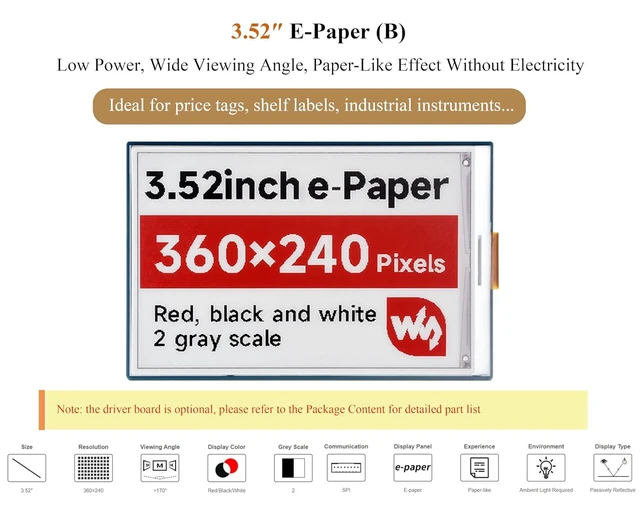 Alt view image 3 of 7 - 3.52inch E-Paper Display Compatible with Raspberry Pi 5/4B/3B+/Zero/Zero W/Zero