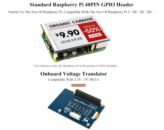 Alt view image 5 of 7 - 3.52inch E-Paper Display Compatible with Raspberry Pi 5/4B/3B+/Zero/Zero W/Zero