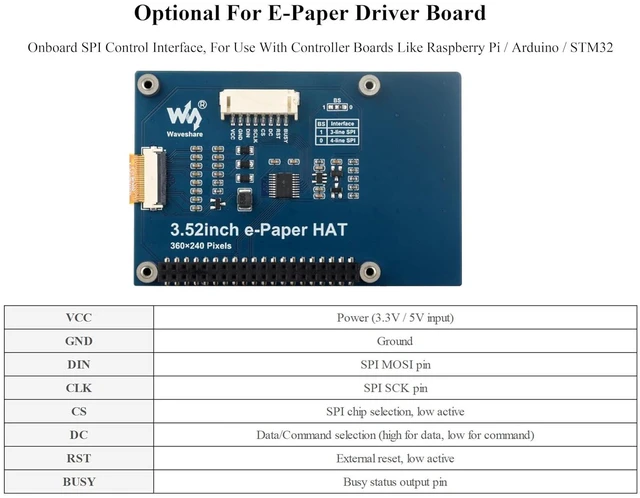 Alt view image 6 of 7 - 3.52inch E-Paper Display Compatible with Raspberry Pi 5/4B/3B+/Zero/Zero W/Zero
