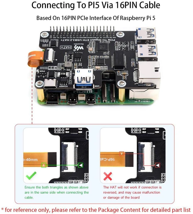 Alt view image 3 of 7 - PCIe to Gigabit Ethernet and USB 3.2 Gen1 HAT for Raspberry Pi 5, PCIe to GigE &