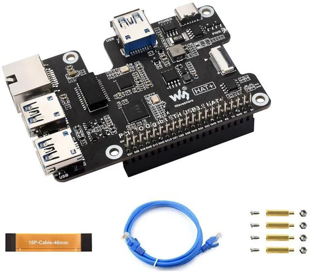 Main image of PCIe to Gigabit Ethernet and USB 3.2 Gen1 HAT for Raspberry Pi 5, PCIe to GigE &